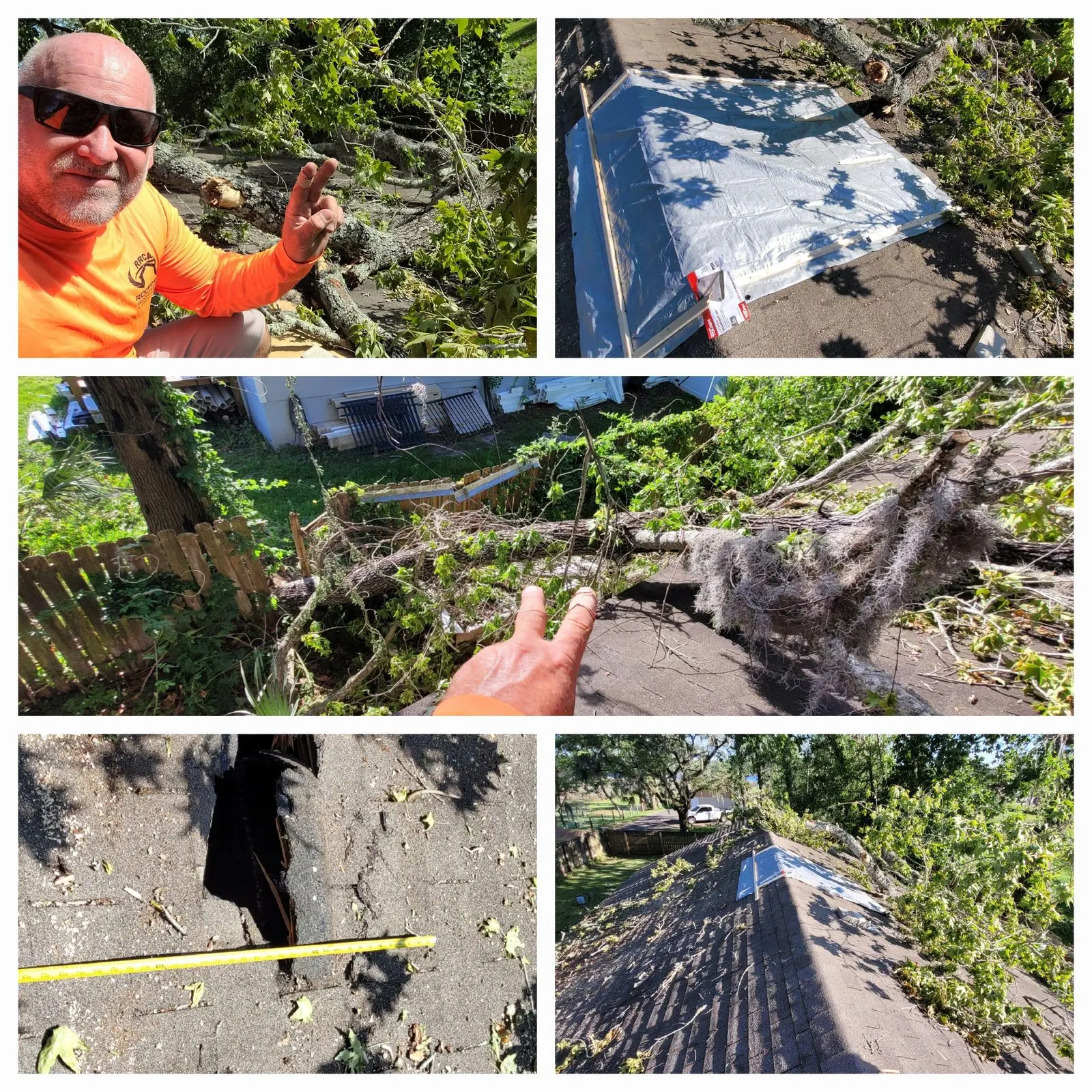 Storm-damaged tree removed from a roof by 904Tree